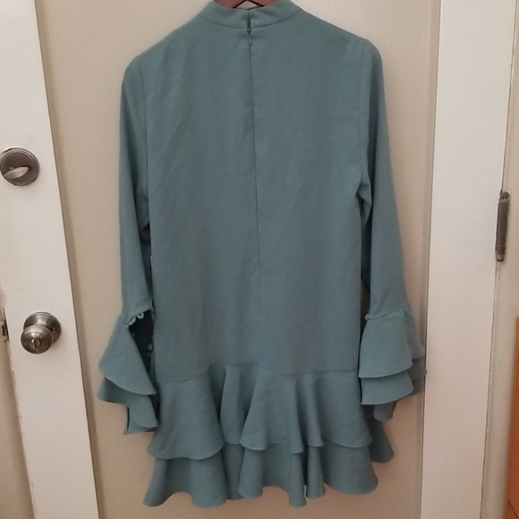 Prose & Poetry Marcel Feminine Cutout Long Sleeve Ruffle Mini Sage Dress Size M. - Picture 6 of 10